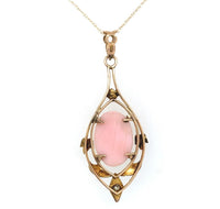 10k Yellow Gold Shell Cameo Pendant with Applied Green Gold Leaves (#J6439)