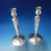 Bright-Cut AC Sterling Silver Candlestick Pair 12" x 5 1/2" 13.4 ozt. (#5765)