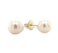 14k Yellow Gold 7.3mm Creamy White Cultured Pearl Stud Earrings (#J7055)