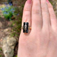 10k Yellow Gold Faceted Genuine Natural Black Onyx Ring with Diamond (#J7242)