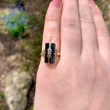 10k Yellow Gold Faceted Genuine Natural Black Onyx Ring with Diamond (#J7242)
