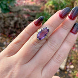 10k Yellow and White Gold Filigree Genuine Natural Amethyst Ring Flowers #J6346