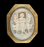 10k Shell Cameo Pin Pendant The Three Graces in Hand Engraved Frame (#J6889)