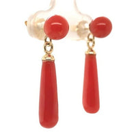 14k Gold Ox Blood Red Genuine Coral Briolette Earrings with 6mm Beads (#J7025)