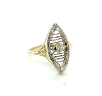 14k White/Yellow Gold Hand Engraved Filigree Genuine Natural Diamond Ring #J5350