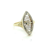 14k White/Yellow Gold Hand Engraved Filigree Genuine Natural Diamond Ring #J5350