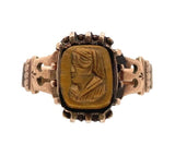 Victorian 10k Rose Gold Genuine Natural Tiger's Eye Quartz Cameo Ring (#J7060)