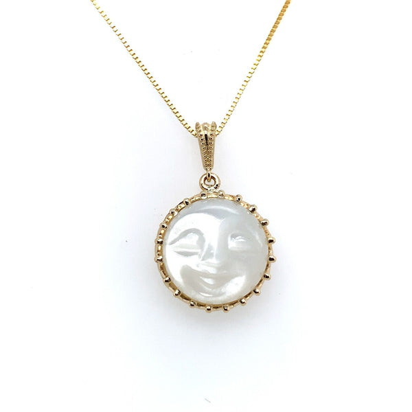 14k Yellow Gold 6.40ct Carved Genuine Natural Moonstone Pendant (#J5604)