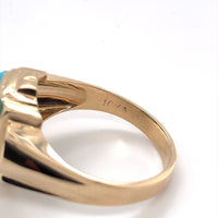 10k Yellow Gold 3.66ct Men's Cabochon Genuine Natural Turquoise Ring (#J6133)