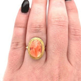 Antique Genuine Natural Coral Cameo 10k Yellow Gold Ring Size 5.75 (#J5942)