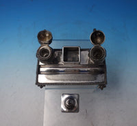 Silverplate Double Inkwell with Owls Glass Eyes 6 1/4" x 4 3/4" c.1910 (#5749)