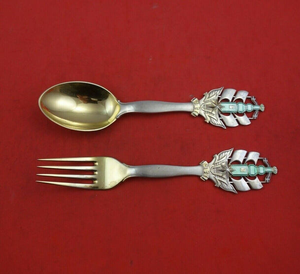 Christmas by A. Michelsen Sterling Silver Fork and Spoon Set 2pc 1930 Vermeil