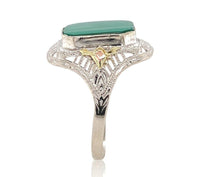 10k White Gold Filigree Ring with Genuine Natural Green Onyx w/ Accents (#J6598)