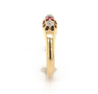 14k Gold Diamond and Synthetic Lab-Created Ruby/Paste Victorian Ring (#J6295)