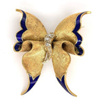 18k Gold Enamel Butterfly Pin with Diamond Accents Signed by Ruth Satsky #J6270