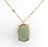 14k Yellow Gold Jadeite Jade Pendant with Bar Link Chain Jewelry (#J6223)