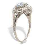 14k White Gold Filigree Deco Three Stone Genuine Natural Aquamarine Ring #J7560