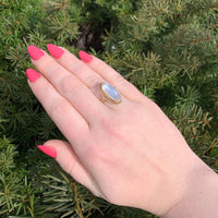 14k Yellow Gold High Dome Genuine Natural Moonstone Ring Handwrought (#J6495)