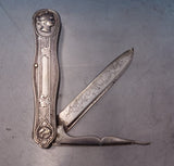 Medallion by Unknown Sterling Silver Pocket Knife w/Nut Pick Fruit Knife (#7237)