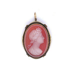 14k Gold Genuine Natural Hard Stone Carnelian Agate Cameo Pin Pendant (#J5133)