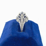 Art Deco Platinum .62ct Diamond Ring Jewelry w/ Lab-Created Sapphires GIA #J5929