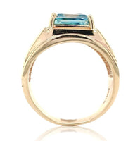14k Yellow Gold 5.27 Carat Blue Genuine Natural Zircon Men's Ring Size 9 #J6919