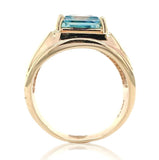 14k Yellow Gold 5.27 Carat Blue Genuine Natural Zircon Men's Ring Size 9 #J6919