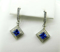 14k Gold Fine 1.20ct Blue Genuine Natural Sapphire Diamond Halo Earrings #J4442