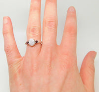 14k White Gold Genuine Natural Opal and Ruby Three Stone Ring (#J3863)