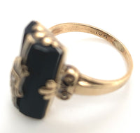 10k Yellow Gold Faceted Genuine Natural Black Onyx Ring with Diamond (#J7242)