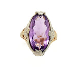 10k Yellow and White Gold Filigree Genuine Natural Amethyst Ring Flowers #J6346