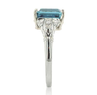 18k White Gold 3.99 Carat Teal Blue Genuine Natural Zircon Diamond Ring (#J6921)