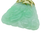 14k Yellow Gold Carved Jade Pendant with Leaves A Jadeite with Report (#J4593)