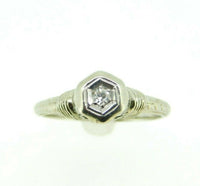 Art Deco 19k White Gold Filigree Genuine Natural Diamond Ring .08ct (#J964)