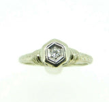 Art Deco 19k White Gold Filigree Genuine Natural Diamond Ring .08ct (#J964)