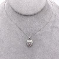 14k White Gold Heart Locket with Genuine Natural Diamond and Chain (#J6672)