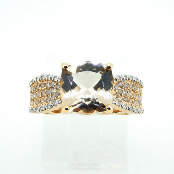 10k Gold 2.85ct Genuine Natural Morganite Ring w/ White and Pink Diamonds #J4399