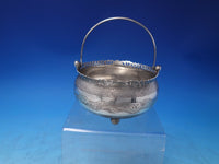 Middle Eastern Sterling Silver Bowl Basket with Swing Handle Hand Engraved #6498