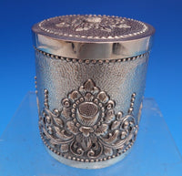 800 Silver Tea Caddy with Foliage and Scroll 3 3/8" x 2 7/8" Yogya (#8176)