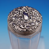 Sterling Silver and Glass Dresser Jar with Flowers on Lid 1 3/8" x 7" (#9153)