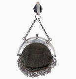 Art Nouveau Figural Silverplate Purse with Chatelaine Clip and Beading (#J4251)