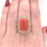 18k Gold 17.65ct Genuine Natural Ox Blood Coral Ring with .54ct Diamonds #J6179