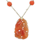 14k Yellow Gold Chinese Export Carved Art Deco Genuine Carnelian Pendant #J7097