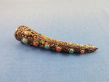 Chinese Posy Pin with Turquoise and Coral Cabochon (#J1239)