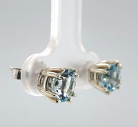14k White Gold 1.62cttw Round Genuine Natural Aquamarine Stud Earrings (#J6376)