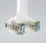 14k White Gold 1.62cttw Round Genuine Natural Aquamarine Stud Earrings (#J6376)