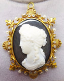14k Yellow Gold High Relief Black and White Cameo Pin Pendant Jewelry (#J3418)