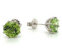 A Pair of Platinum 2.81 Carat TW Genuine Natural Peridot Stud Earrings (#J6966)