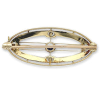14k Yellow Gold with Platinum Top Montana Sapphire and Pearl Pin (#J6736)