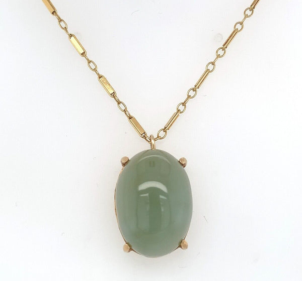 14k Yellow Gold Jadeite Jade Pendant with Bar Link Chain Jewelry (#J6223)